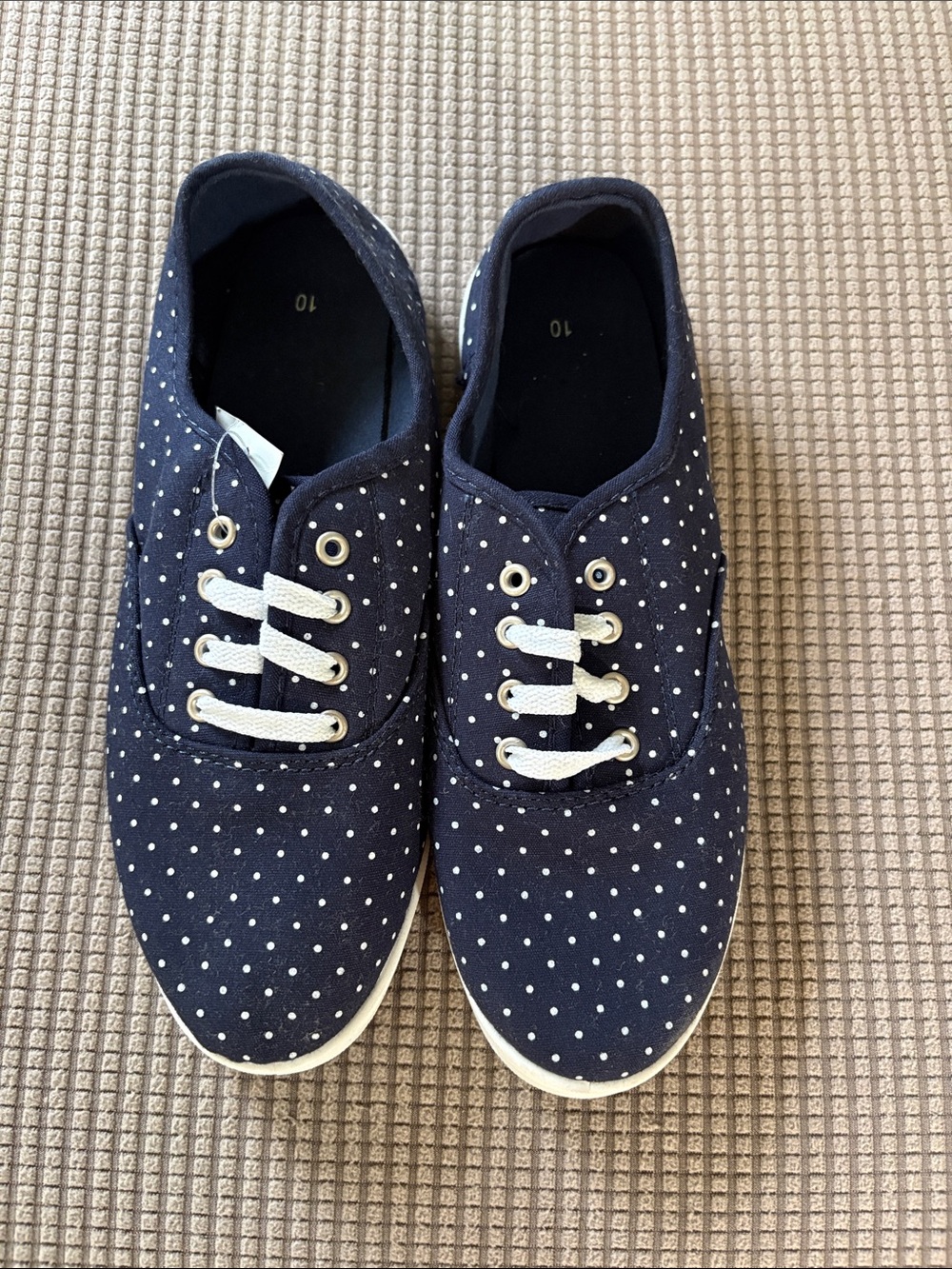 Navy Polka Dot Canvas Sneakers with White Laces